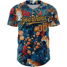 Load image into Gallery viewer, Custom Royal Old Gold-Black 3D Pattern Design Northeast China Big Flower And Leopard Authentic Baseball Jersey
