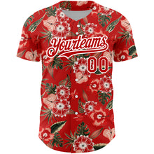 Laden Sie das Bild in den Galerie-Viewer, Custom Red White 3D Pattern Design Northeast China Big Flower Authentic Baseball Jersey
