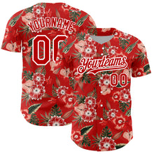 Load image into Gallery viewer, Custom Red White 3D Pattern Design Northeast China Big Flower Authentic Baseball Jersey
