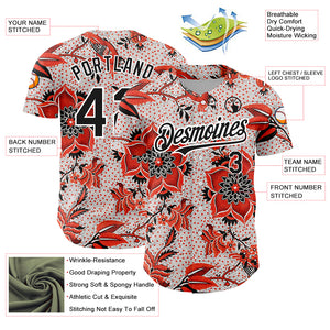 Custom Red Black-White 3D Pattern Design Northeast China Big Flower Authentic Baseball Jersey