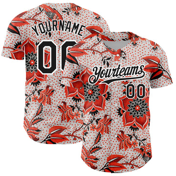 Custom Red Black-White 3D Pattern Design Northeast China Big Flower Authentic Baseball Jersey