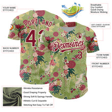 Load image into Gallery viewer, Custom Green Crimson-Cream 3D Pattern Design Northeast China Big Flower And Crane Authentic Baseball Jersey
