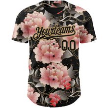 Load image into Gallery viewer, Custom Black Old Gold 3D Pattern Design Northeast China Big Flower Authentic Baseball Jersey
