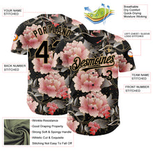 Load image into Gallery viewer, Custom Black Old Gold 3D Pattern Design Northeast China Big Flower Authentic Baseball Jersey
