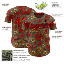 Laden Sie das Bild in den Galerie-Viewer, Custom Olive Red-Black 3D Pattern Design Northeast China Big Flower Authentic Baseball Jersey
