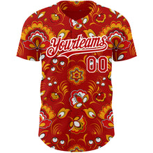 Laden Sie das Bild in den Galerie-Viewer, Custom Red White 3D Pattern Design Northeast China Big Flower Authentic Baseball Jersey
