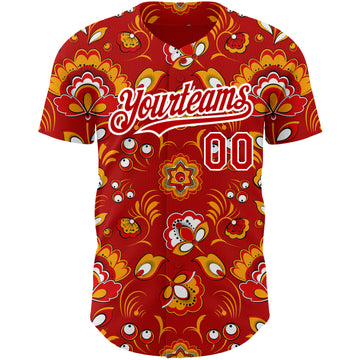 Custom Red White 3D Pattern Design Northeast China Big Flower Authentic Baseball Jersey