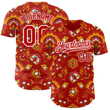 Laden Sie das Bild in den Galerie-Viewer, Custom Red White 3D Pattern Design Northeast China Big Flower Authentic Baseball Jersey
