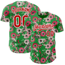 Load image into Gallery viewer, Custom Grass Green Red-White 3D Pattern Design Northeast China Big Flower Authentic Baseball Jersey
