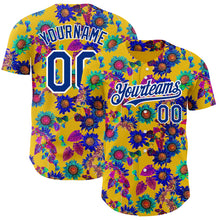 Load image into Gallery viewer, Custom Yellow Royal-White 3D Pattern Design Northeast China Big Flower Authentic Baseball Jersey
