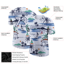 Load image into Gallery viewer, Custom White Navy 3D Pattern Design Hawaii Palm Trees Island And Sailboat Performance T-Shirt
