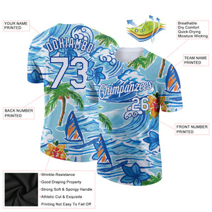 Custom White Royal 3D Pattern Design Beach Hawaii Palm Trees And Flowers Performance T-Shirt