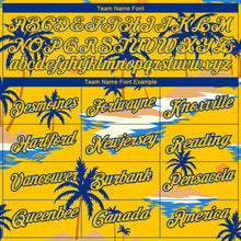 Load image into Gallery viewer, Custom Yellow Royal 3D Pattern Design Sun Beach Hawaii Palm Trees Performance T-Shirt
