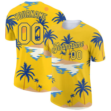 Custom Yellow Royal 3D Pattern Design Sun Beach Hawaii Palm Trees Performance T-Shirt
