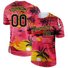 Load image into Gallery viewer, Custom Red Black-Gold 3D Pattern Design Sun Beach Hawaii Palm Trees Performance T-Shirt
