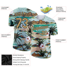 Laden Sie das Bild in den Galerie-Viewer, Custom Aqua Old Gold-Black 3D Pattern Design Hawaii Palm Trees And Flowers Performance T-Shirt
