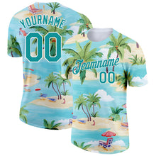 Laden Sie das Bild in den Galerie-Viewer, Custom Lakes Blue Teal-White 3D Pattern Design Beach Hawaii Palm Trees Performance T-Shirt
