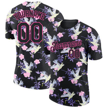 Load image into Gallery viewer, Custom Black Pink 3D Pattern Design Flowers And Crane Performance T-Shirt
