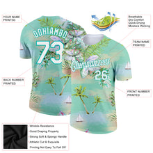 Laden Sie das Bild in den Galerie-Viewer, Custom Aqua White 3D Pattern Design Beach Hawaii Palm Trees Performance T-Shirt
