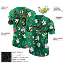 Laden Sie das Bild in den Galerie-Viewer, Custom Kelly Green Black-Old Gold 3D Pattern Design Flowers Performance T-Shirt
