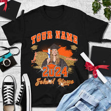 Laden Sie das Bild in den Galerie-Viewer, Custom Black Orange-White 3D Graduation Performance T-Shirt
