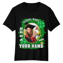 Laden Sie das Bild in den Galerie-Viewer, Custom Black White-Green 3D Graduation Performance T-Shirt
