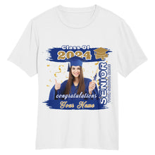 Load image into Gallery viewer, Custom White Royal-Old Gold 3D Graduation Performance T-Shirt

