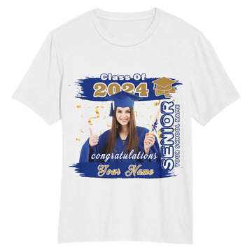 Custom White Royal-Old Gold 3D Graduation Performance T-Shirt