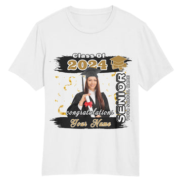 Custom White Black-Old Gold 3D Graduation Performance T-Shirt