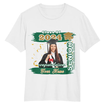 Custom White Kelly Green-Old Gold 3D Graduation Performance T-Shirt