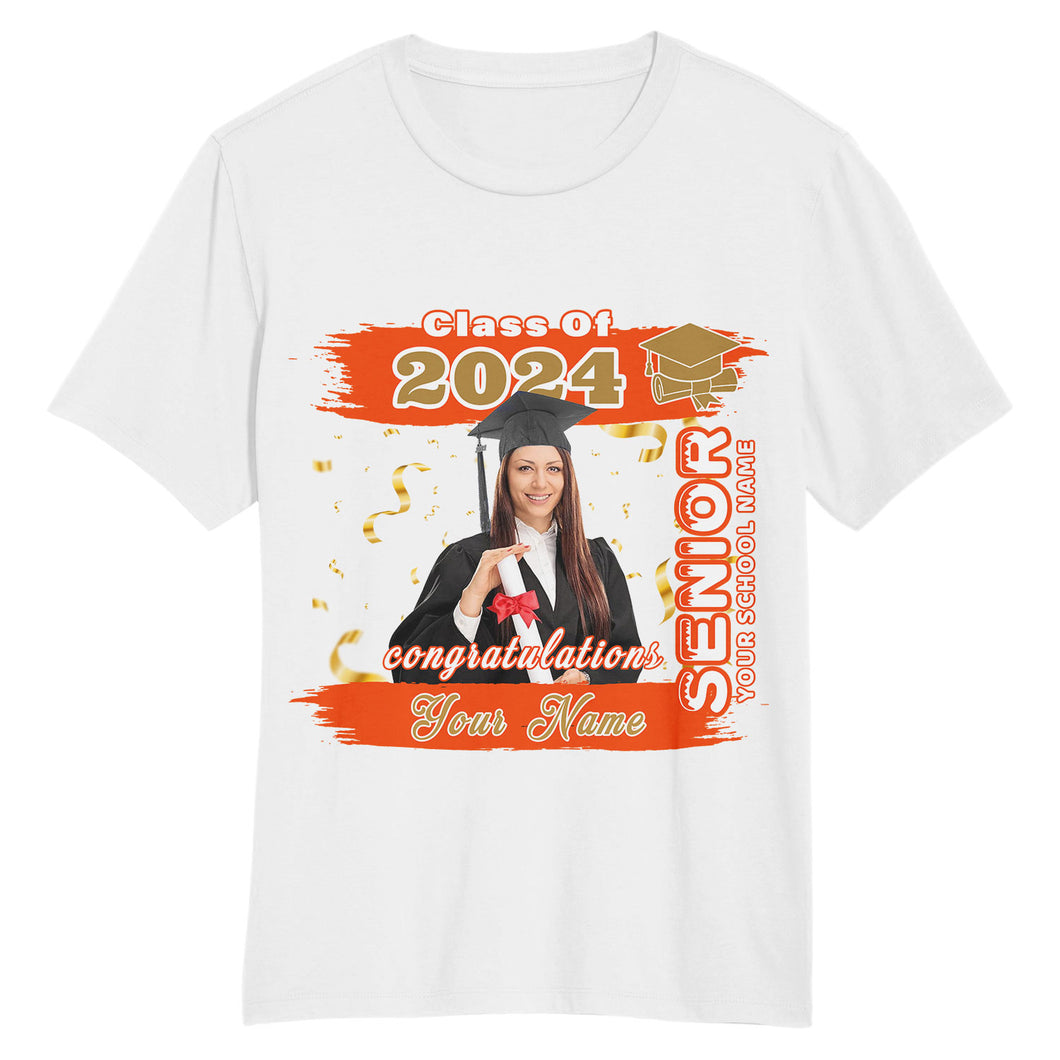 Custom White Orange-Old Gold 3D Graduation Performance T-Shirt