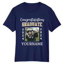 Load image into Gallery viewer, Custom Navy White 3D Graduation Performance T-Shirt
