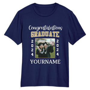 Custom Navy White 3D Graduation Performance T-Shirt