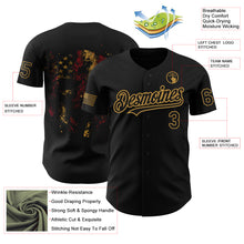 Load image into Gallery viewer, Custom Black Old Gold 3D American Flag Skull Patriotic Authentic Baseball Jersey
