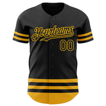 Laden Sie das Bild in den Galerie-Viewer, Custom Black Gold Line Authentic Baseball Jersey
