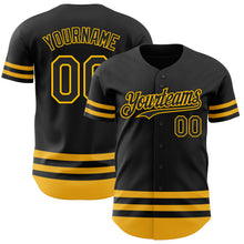 Laden Sie das Bild in den Galerie-Viewer, Custom Black Gold Line Authentic Baseball Jersey
