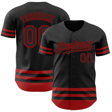 Custom Black Red Line Authentic Baseball Jersey