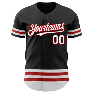 Custom Black White-Red Line Authentic Baseball Jersey