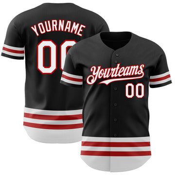 Custom Black White-Red Line Authentic Baseball Jersey