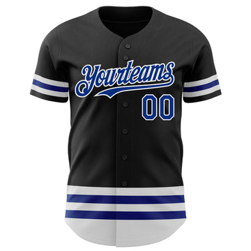 Custom Black Royal-White Line Authentic Baseball Jersey