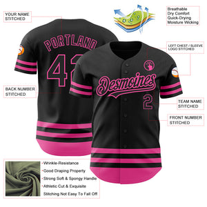 Custom Black Pink Line Authentic Baseball Jersey