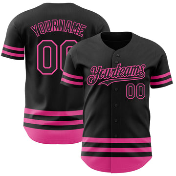 Custom Black Pink Line Authentic Baseball Jersey