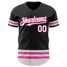 Laden Sie das Bild in den Galerie-Viewer, Custom Black White-Pink Line Authentic Baseball Jersey
