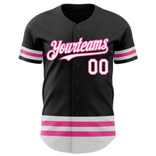 Load image into Gallery viewer, Custom Black White-Pink Line Authentic Baseball Jersey
