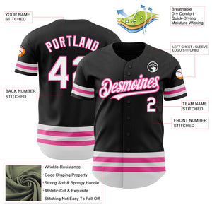 Custom Black White-Pink Line Authentic Baseball Jersey