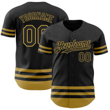 Load image into Gallery viewer, Custom Black Old Gold Line Authentic Baseball Jersey
