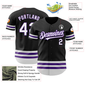 Custom Black White-Purple Line Authentic Baseball Jersey