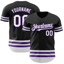 Laden Sie das Bild in den Galerie-Viewer, Custom Black White-Purple Line Authentic Baseball Jersey

