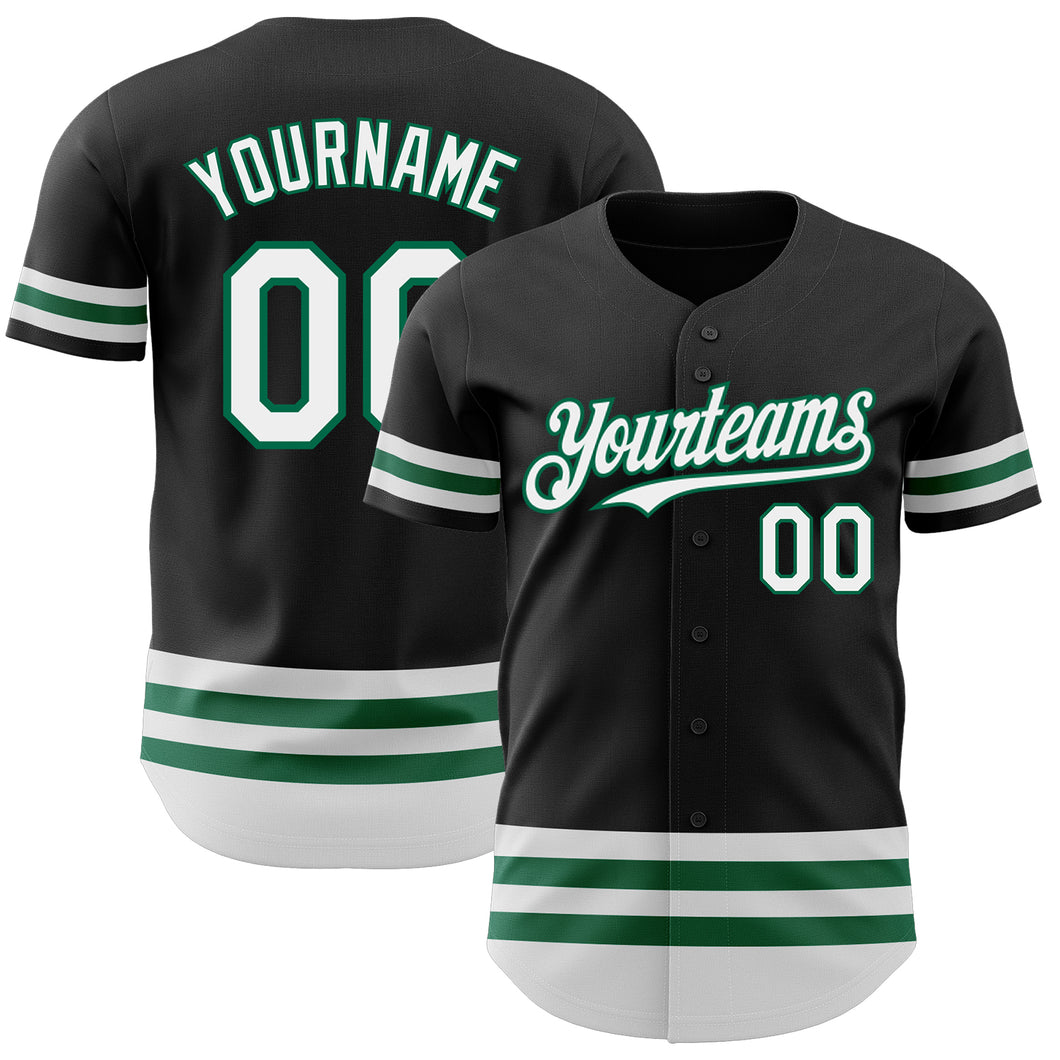 Custom Black White-Kelly Green Line Authentic Baseball Jersey