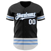 Load image into Gallery viewer, Custom Black White-Light Blue Line Authentic Baseball Jersey
